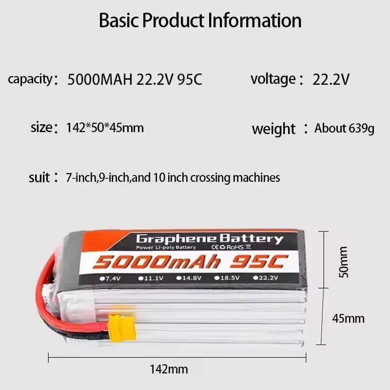 بطارية ليثيوم بوليمر 95C 22.2  - مراجعة 6S Lipo Battery 22.2V 5000Mah وسعره